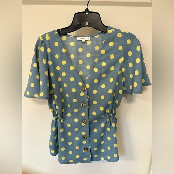 Tops - Boutique Blue Yellow Polka Dot Top​